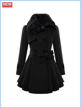 Faux Fur Collar Double Breasted Belted Flare Trench Coat